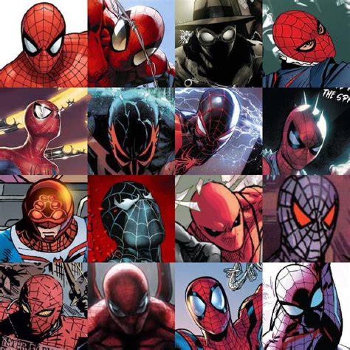 5 different versions of Spider-Man cling to a glass window in Spider-Man: Into the Spider-Verse.
