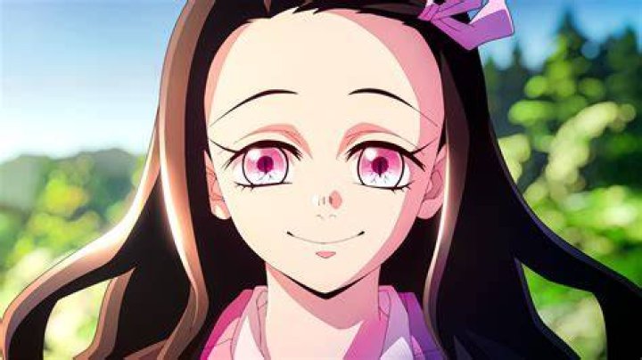 A close-up of Nezuko Kamado's face in Demon Slayer