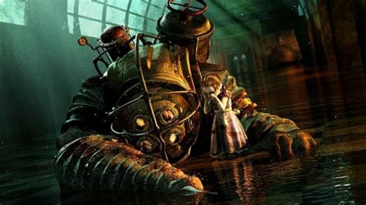 A fallen Big Daddy and crying Little Sister in Bioshock.