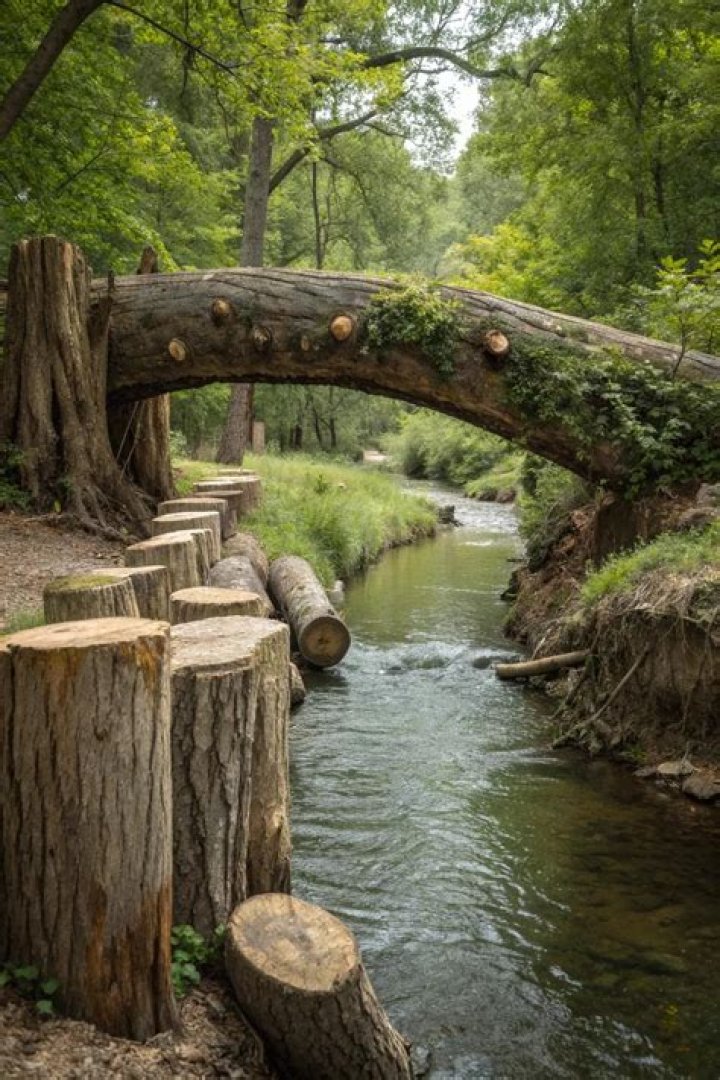 A log bridge created by Haisi locals to assist the Williams' in their mission to get to the site of Jack's crash. Photo / Supplied
