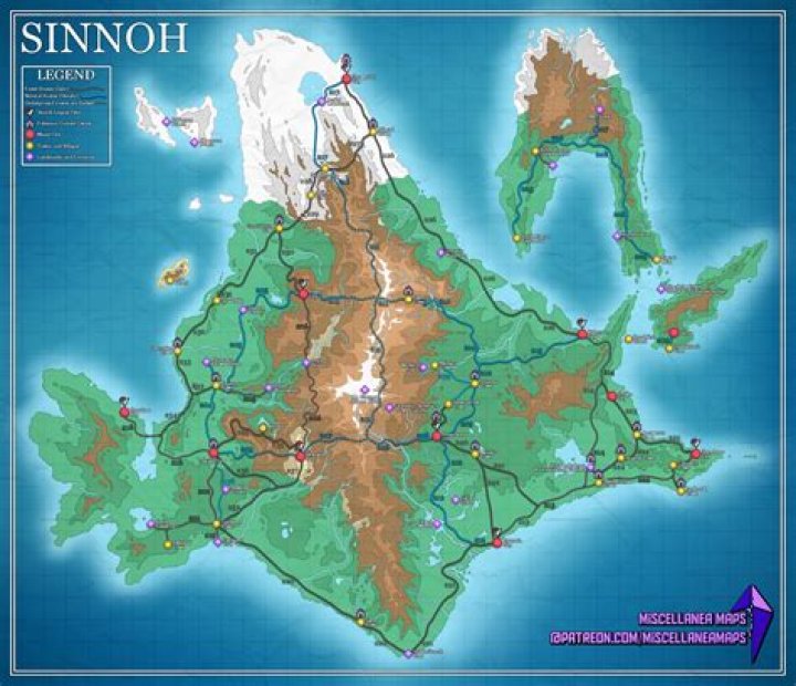 A map of the Sinnoh region in Pok&eacute;mon