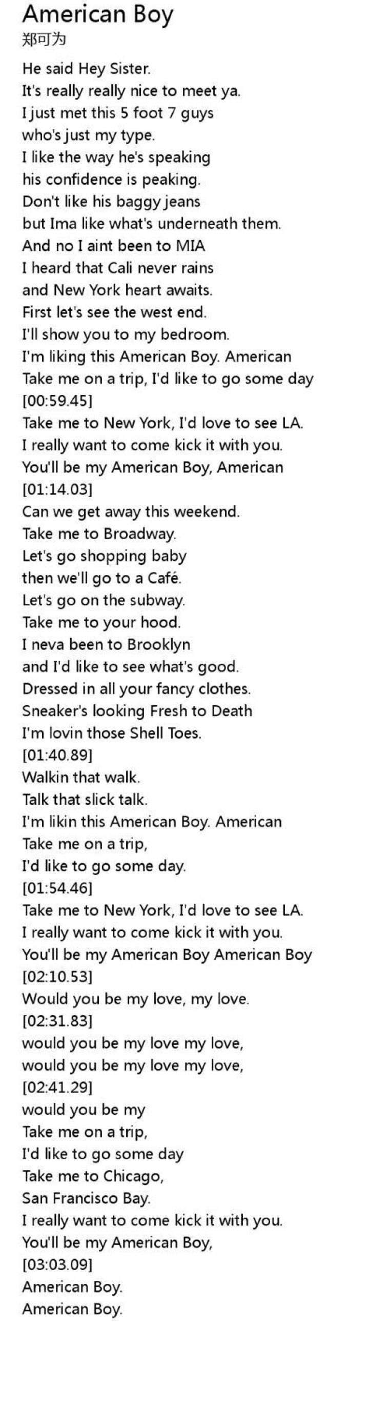 American Boy Lyrics Follow Lyrics