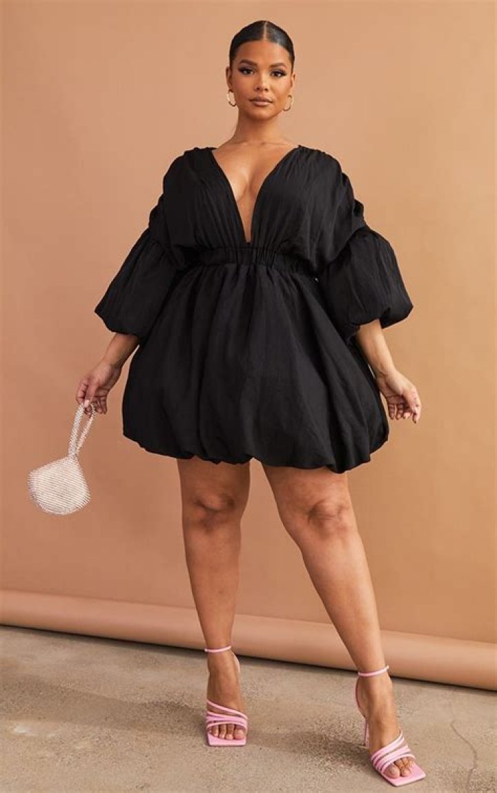 Backless mini with long puff sleeves and button detail