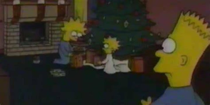 Bart watching Lisa and Maggie open Christmas presents in Simpson Xmas Tracey Ullman Show