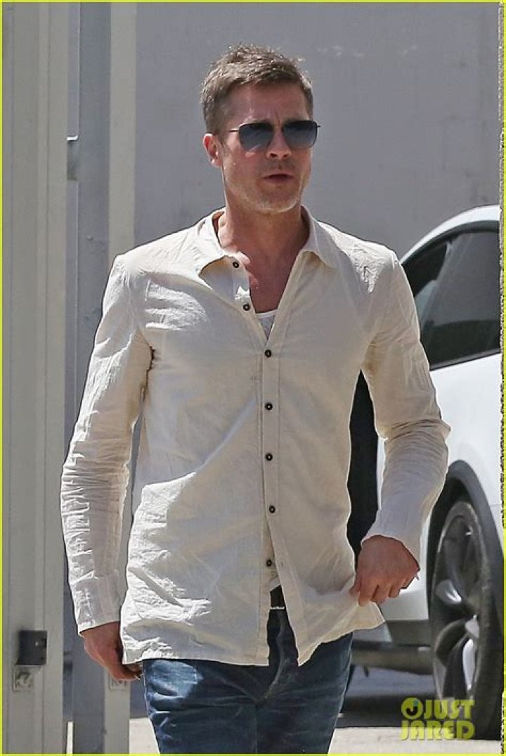 Brad Pitt in his linen ensemble and biker boots. Photo / Getty Images