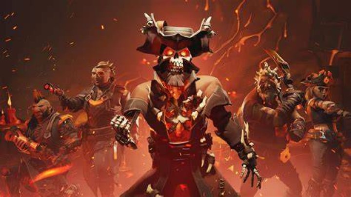 Captain Flameheart appears in the sky over the location of the World Event in Sea of Thieves