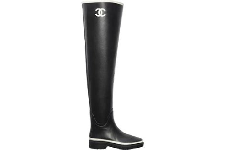 Chanel Thigh High Rubber Rain Boots Black G39625 X56326 K5255 US