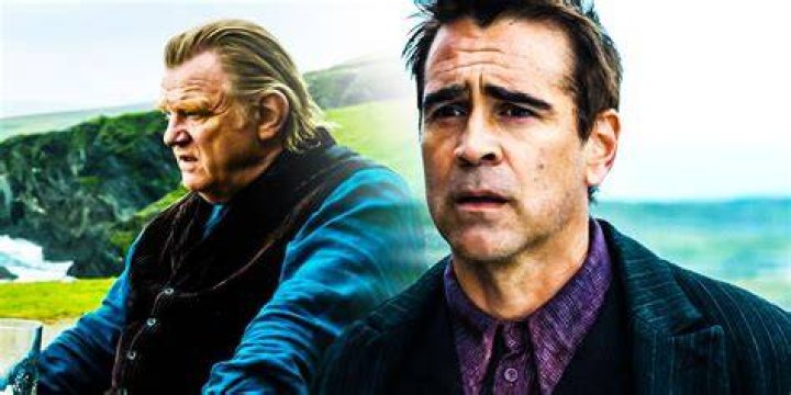 Collage of Brendan Gleeson as Colm Doherty and Colin Farrell as P&aacute;draic S&uacute;illeabh&aacute;in in The Banshees of Inisherin