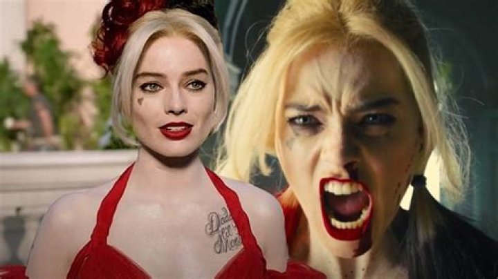 Custom image of Margot Robbie as Harley Quinn with a wistful look and screaming in The Suicide Squad.
