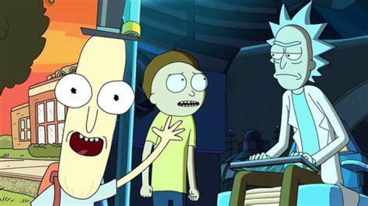Custom image of Mr. Poopybutthole smiling beside a school alongside Rick and Morty arguing in a dark room in Rick and Morty season 7