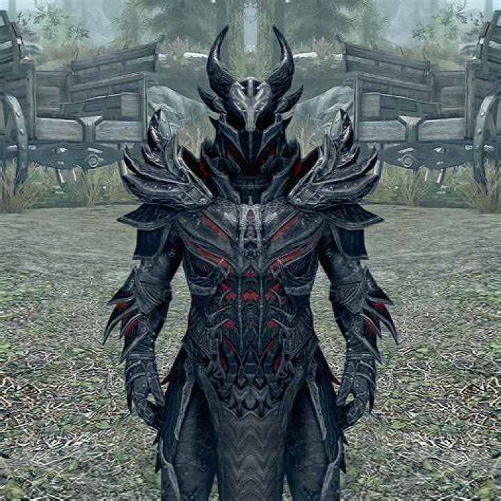 Daedric Armor with a Daedric Shield in The Elder Scrolls V: Skyrim