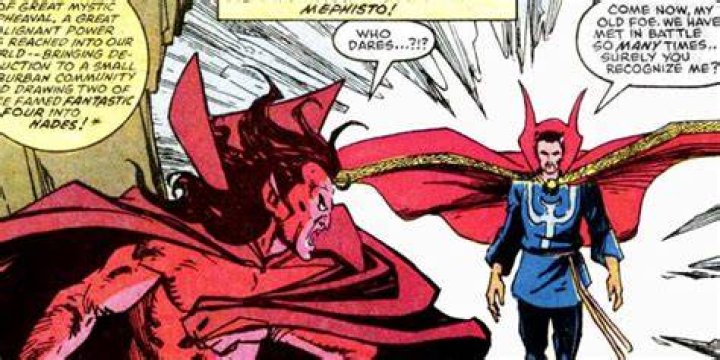 Doctor Strange confronts Mephisto in Marvel Comics.
