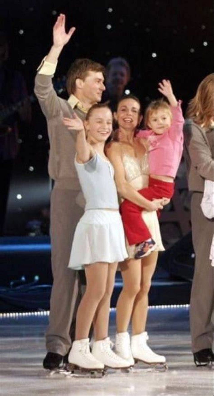 Ekaterina Gordeeva with her daughters, Daria and Elizaveta and then