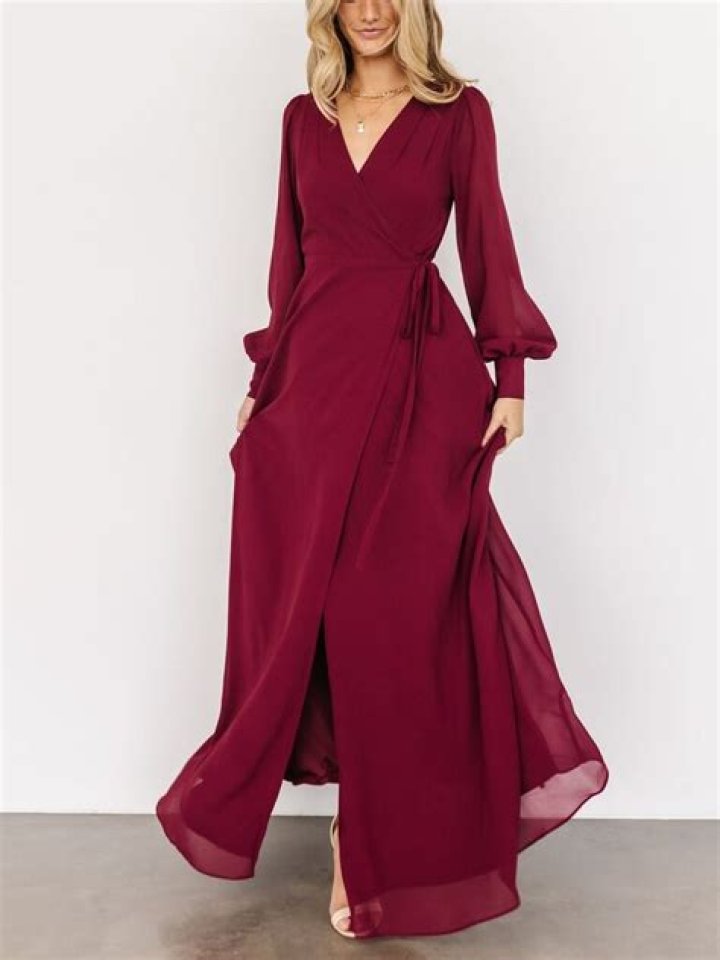 Elegant maxi wrap gown with a plunging V-neckline