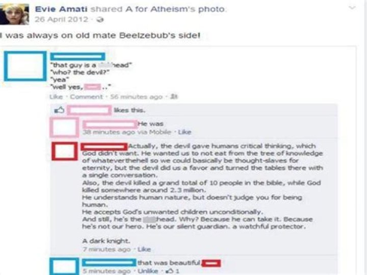 Evie Amati shares a bizarre Facebook post about the devil, aka Beelzebub who she calls 'old mate'. Photo / Facebook 