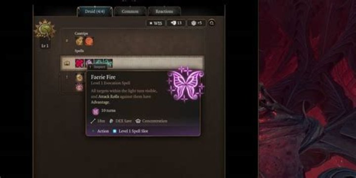faerie fire spell description in Baldur's Gate 3