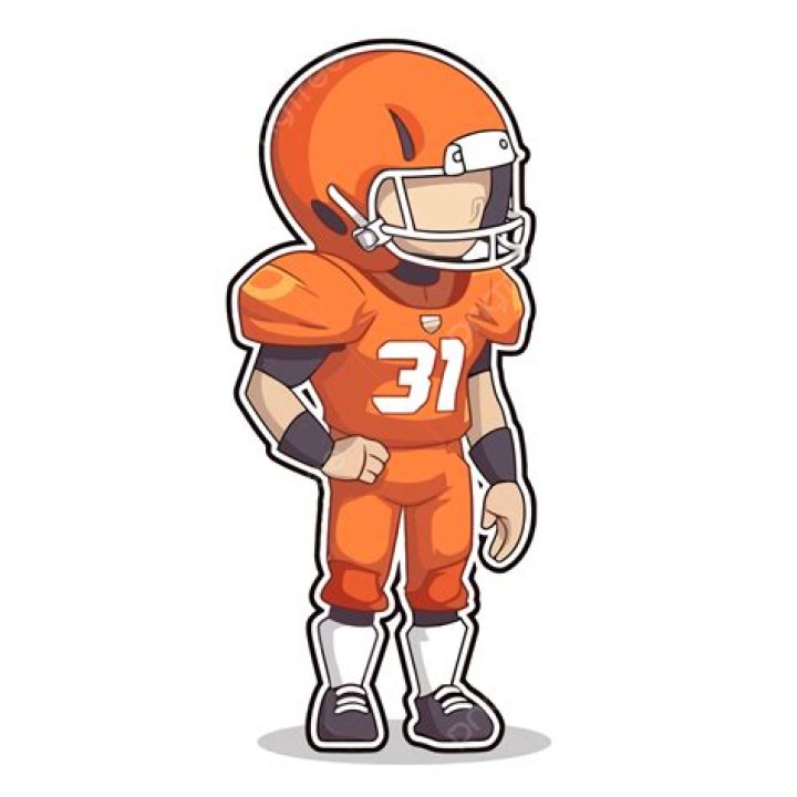 Football player in custom orange uniform pointing down field. 