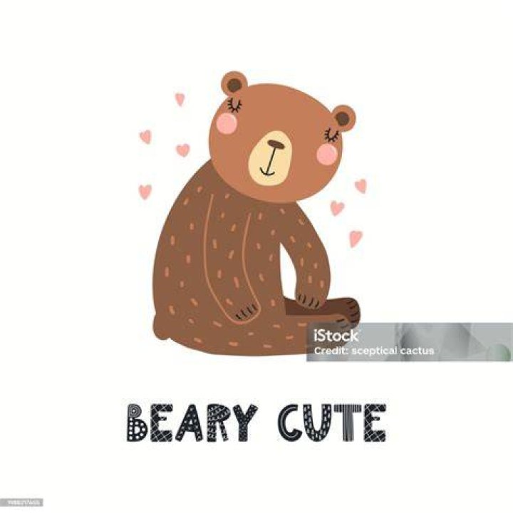 Funny Bear Character, Text Beary Cute, Isolated Stock Vector
