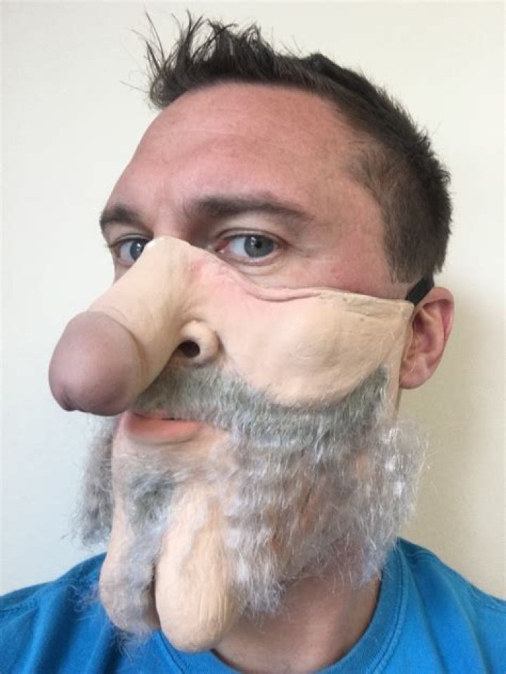 Funny Half Face Mask Old Man Dick Nose Willy Face Grandad Gramps Grey
