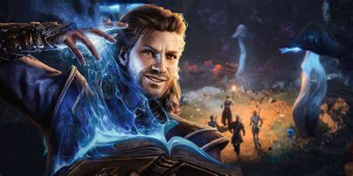 Gale with electricity coming out of his hand with a party in camp in Baldur's Gate 3. 
