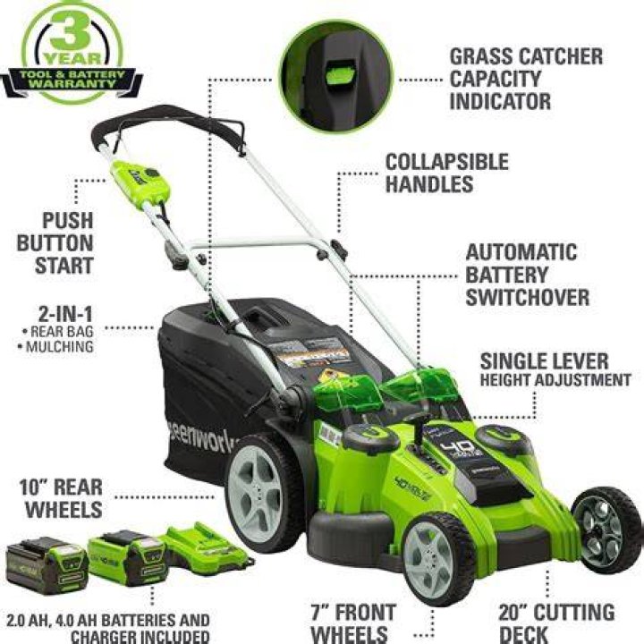 Greenworks 40V 20 Inch Cordless Twin Force Lawn Mower, 4Ah & 2Ah