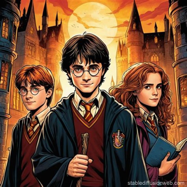 Harry Potter with Ron and Hermione in Sorcerer's Stone.