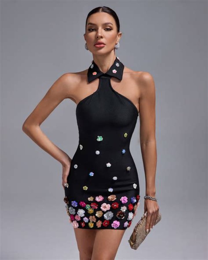 Hollow-out backless mini bandage gown with spaghetti straps and a wrap front layer