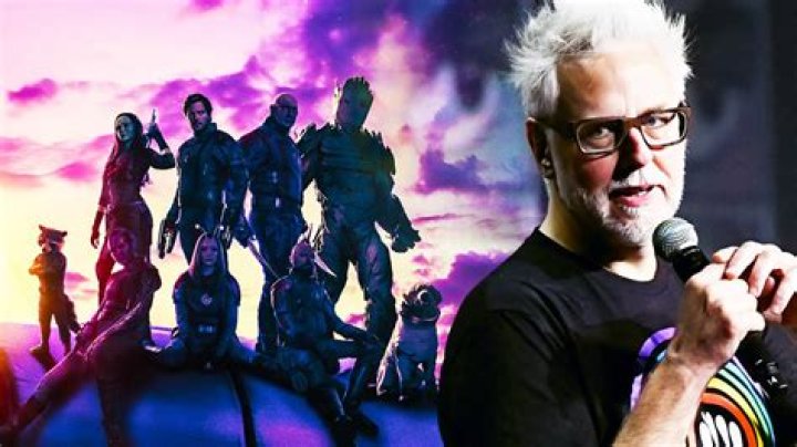 James Gunn and the Guardians of the Galaxy Vol. 3 team of characters side by side.