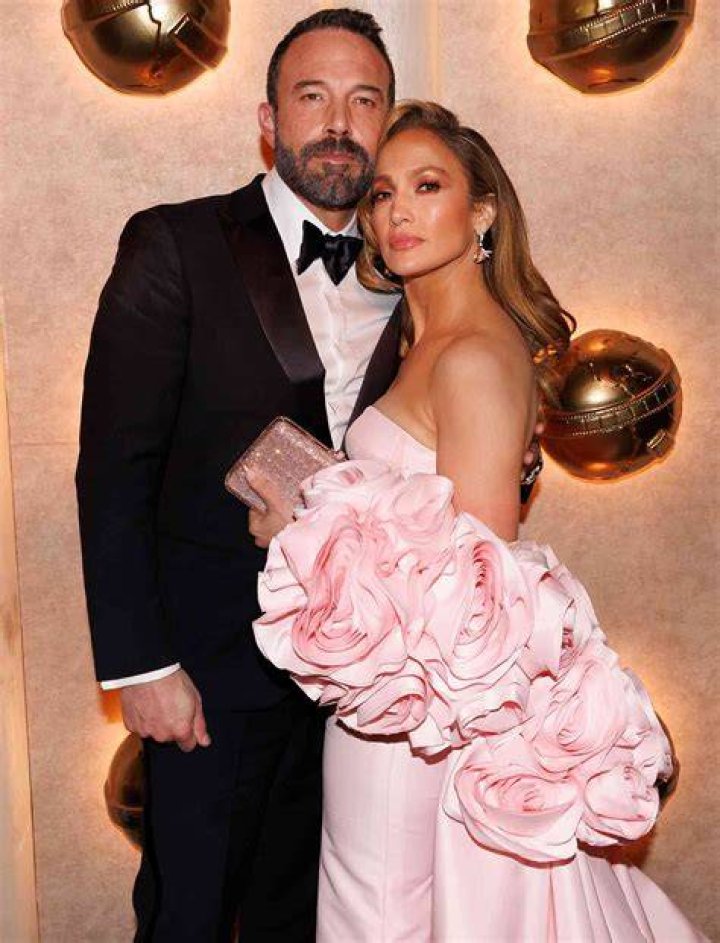 Jennifer Lopez and Ben Affleck pose during the 65th Grammy Awards. Photo / Getty Images