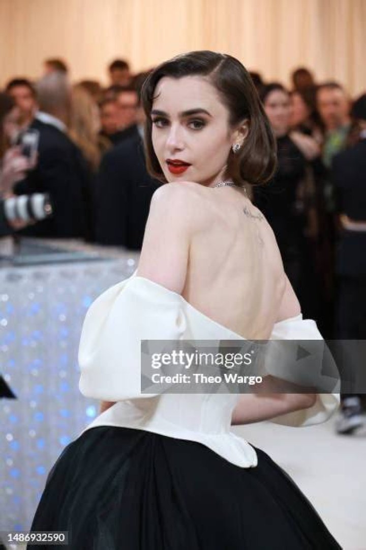 Lily Collins attends the 2023 Met Gala at The Metropolitan Museum of Art on 1 May 2023 in New York City. Lily Collins attends the 2023 Met Gala at The Metropolitan Museum of Art on 1 May 2023 in New York City.