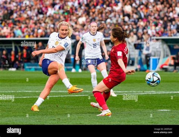 Lindsey Horan scores the third goal for the USA. Photo / Michael Craig