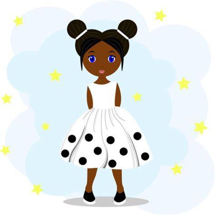 Little cute black girl in a white dress with black polka dots 9262836