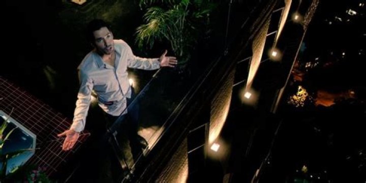 Lucifer on balcony yelling a the sky in Lucifer