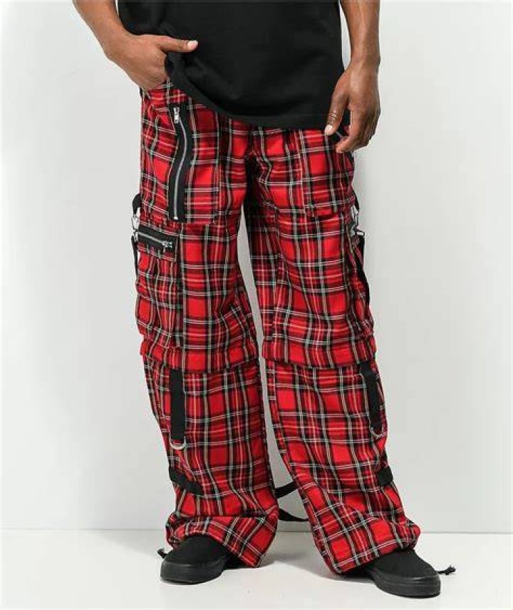 medium/small tripp nyc purple/red plaid bondage... Depop