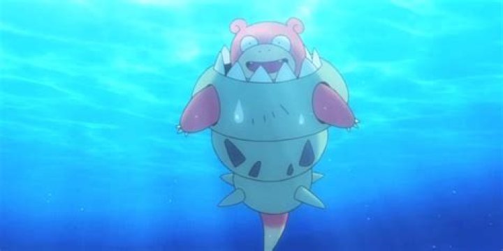 Mega Slowbro swiming and smiling in the sea in the Pok&eacute;mon anime