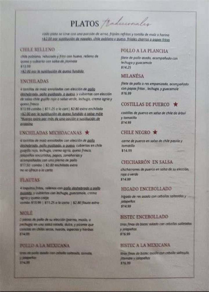 Menu at El Rinconcito Restaurant, Corpus Christi