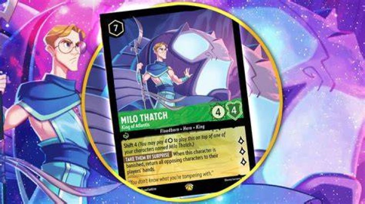 Milo Thatch Disney Lorcana card with the same artwork visible in the background.