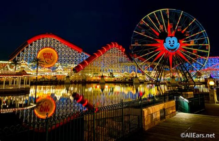 Night lights at Pixar Pier. Photo / Getty Images