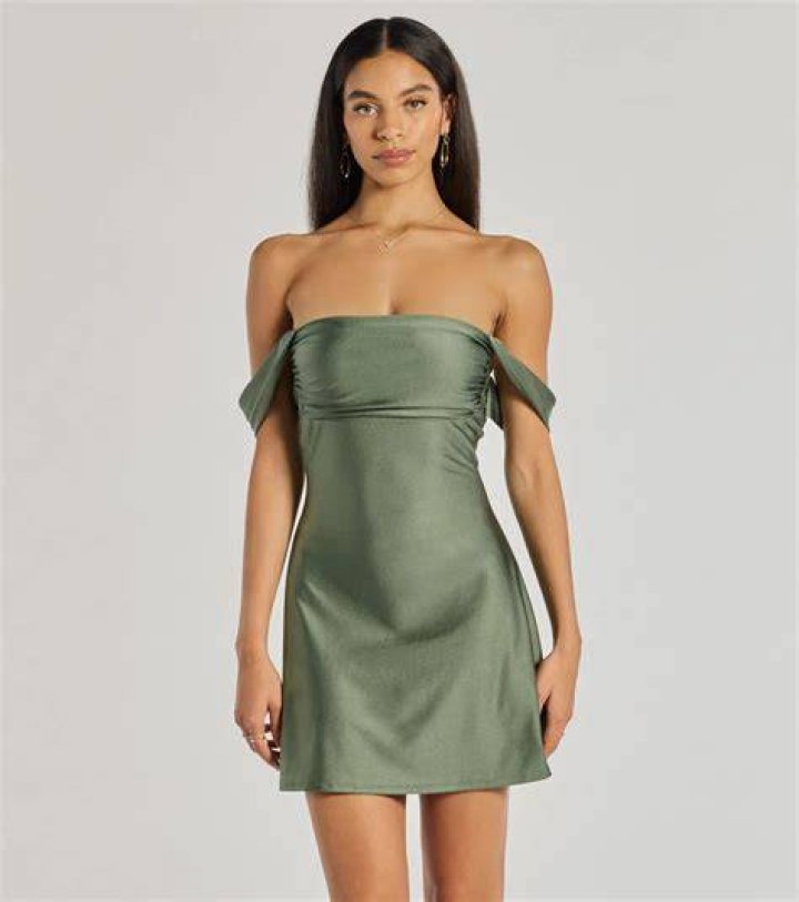 Off-shoulder feather-embellished cutout mini