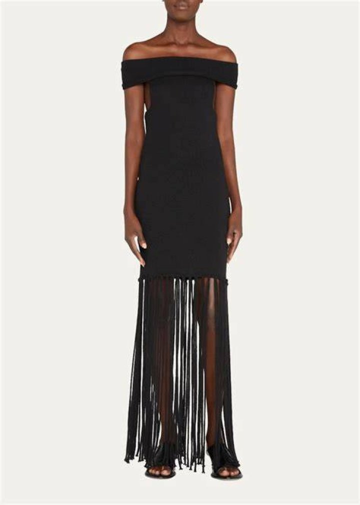 Off-shoulder fringed mini