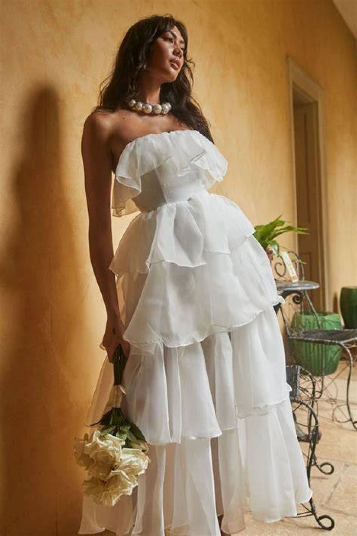 Off-shoulder maxi with layered ruffles