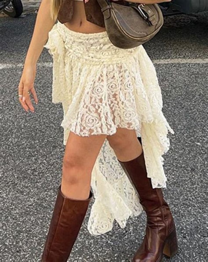 Off-the-shoulder laced mini with short sleeves