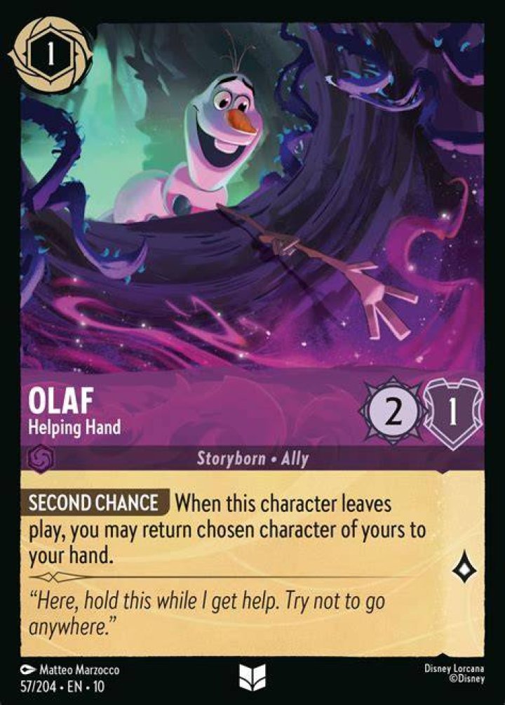 Olaf looking at viewfinder cards with the shopkeeper in Once Upon A Snowman