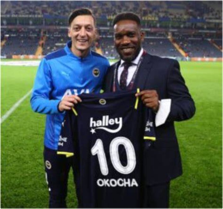 Ozil presents Okocha with favourite no 10 shirt Daily Post Nigeria