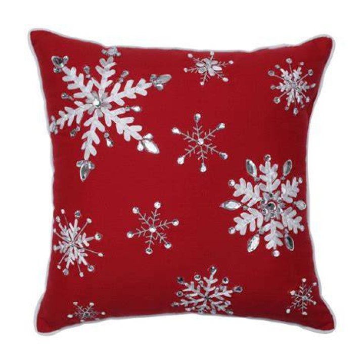 Pillow Perfect 629919 16 in. Jeweled Christmas Throw Pillow Red
