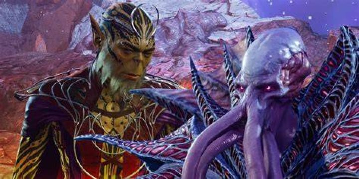 Prince Orpheus beside the mind flayer Emperor in Baldur's Gate 3.