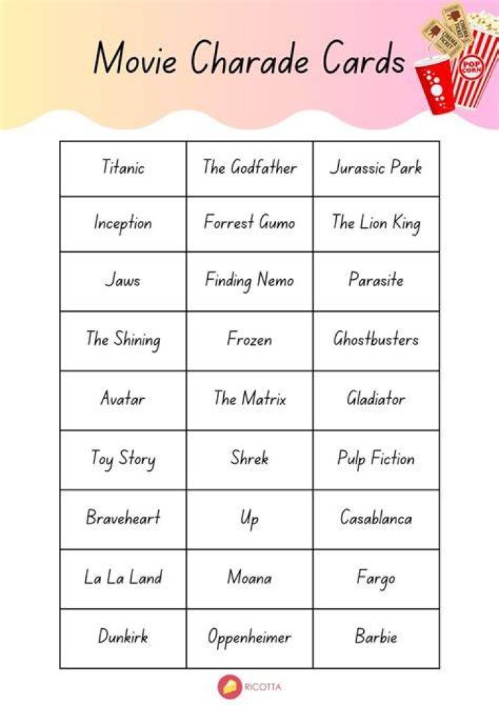 Printable Movie Charades Printable Word Searches