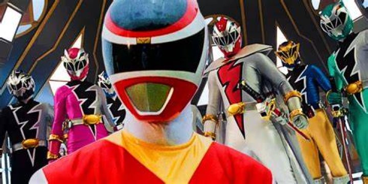 Red Ranger Andros from Power Rangers in Space and the Dino Fury future Cosmic Fury Rangers