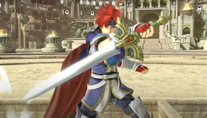 Roy guarding in Super Smash Bros.
