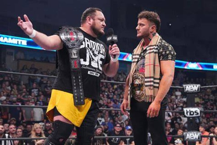 Samoa Joe and Magnus (a.k.a. Nick Aldis) as GHC Tag Team Champions in Pro Wrestling NOAH